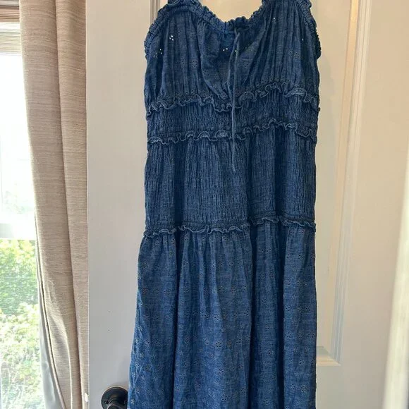Doen | Dresses | Doen X Gap Blue Denim Eyelet Midi Ruffle Dress L Nwot | Poshmark Doen | Dresses | Doen X Gap Blue Denim Eyelet Midi Ruffle Dress L Nwot | Poshmark